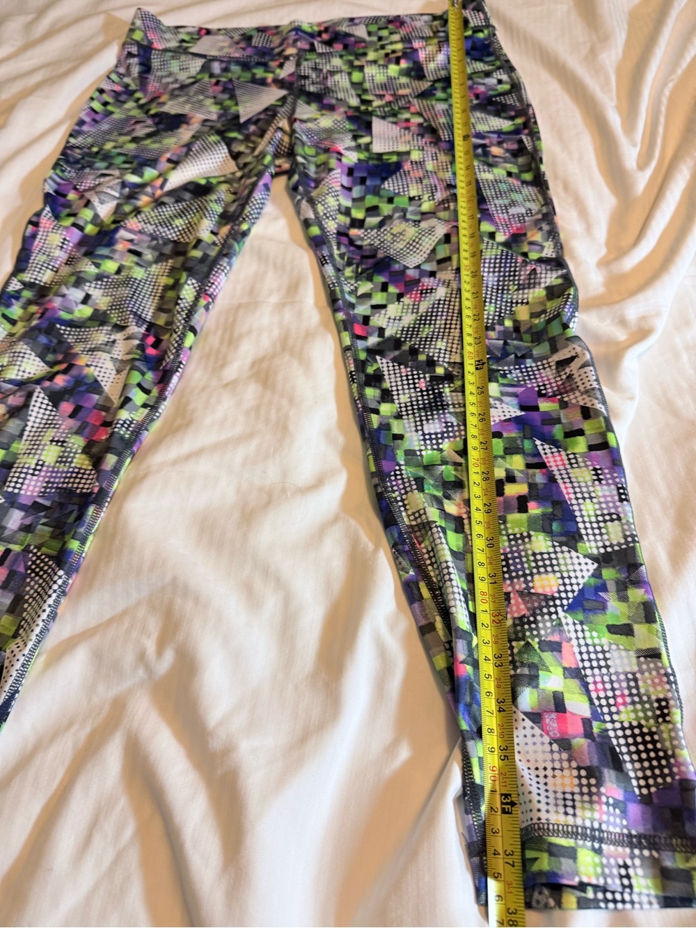 FILA Neon Geometric Running Leggings in Purple, Green, Pink, Blue & Black - Picture 3 of 5